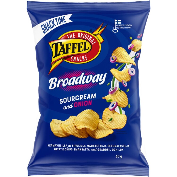 Taffel Broadway Sourcream & Onion Seasoned Chips 60g