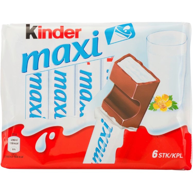 Kinder Maxi Milk Chocolate with Milky Filling 126g (6 pcs)