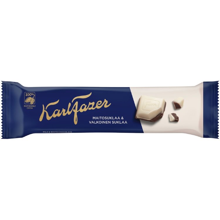 Karl Fazer Milk Chocolate And White Chocolate Chocolate Bar 38g