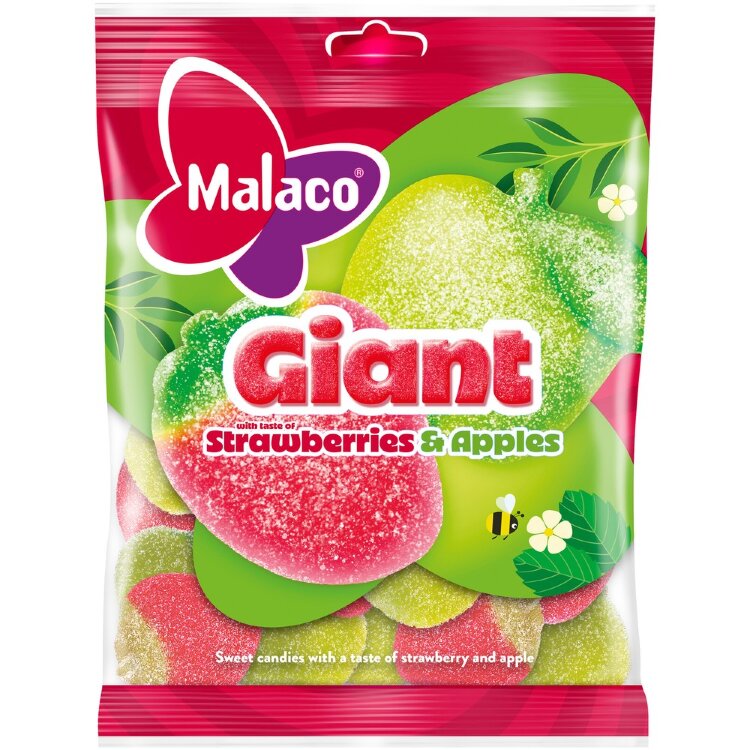 Malaco Giant Strawberries And Apples Candy Mix 180g