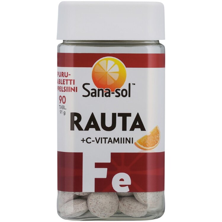 Sana-sol Iron+C vitamin Orange-flavored chewable tablet dietary supplement 90tabs