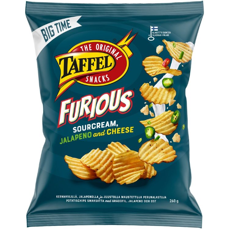 Taffel Furious Sourcream Chili Jalapeno & Cheese Seasoned Chips 260g