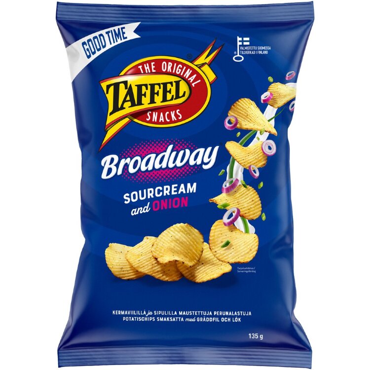 Taffel Broadway Sourcream & Onion Seasoned Chips 135g