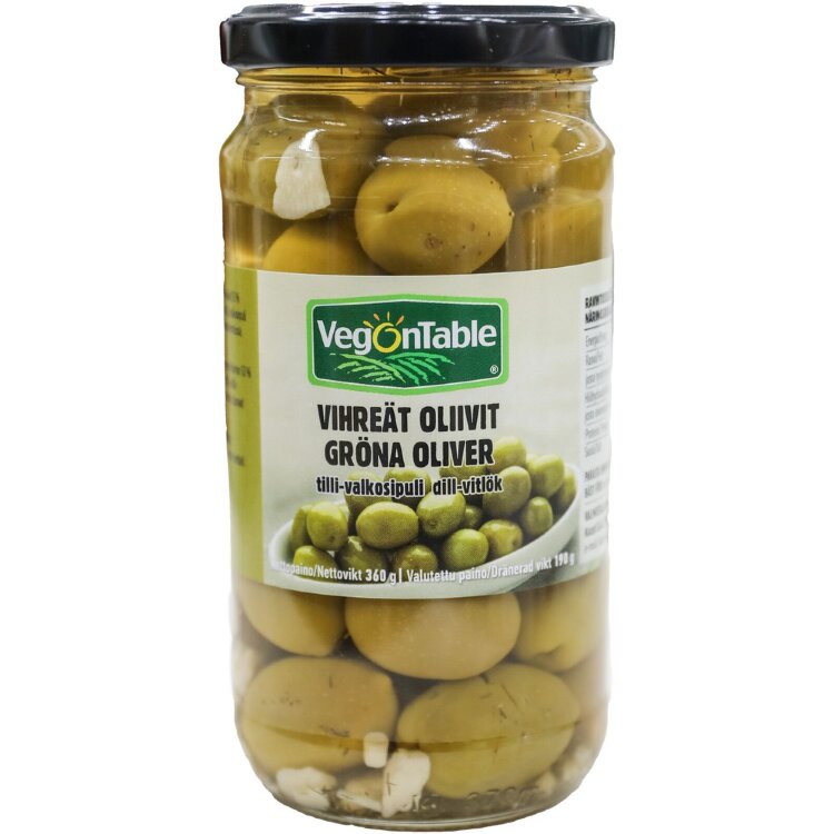 VegOnTable Green Olives Dill-Garlic 360 g / 190 g