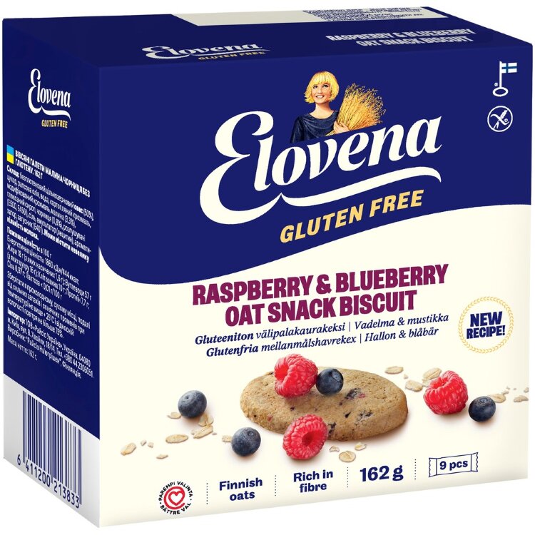 Elovena 9x18g Gluten-Free Raspberry-Blueberry Snack Oat Cookie