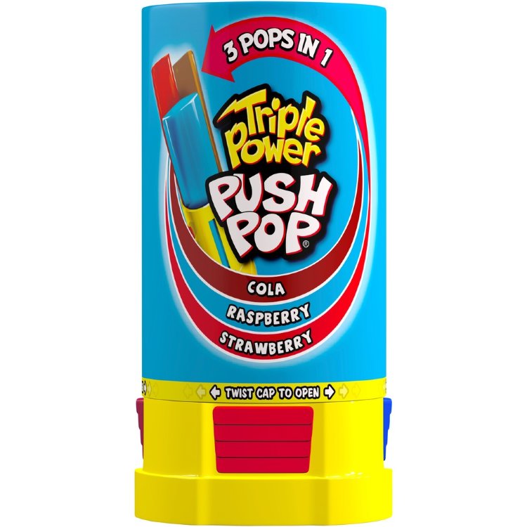 Bazooka Push Pop Triple Power Lollipop 34g
