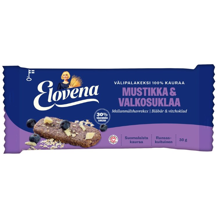 Elovena 30g Blueberry-White Chocolate Whole Grain Snack Biscuit 100% Oats
