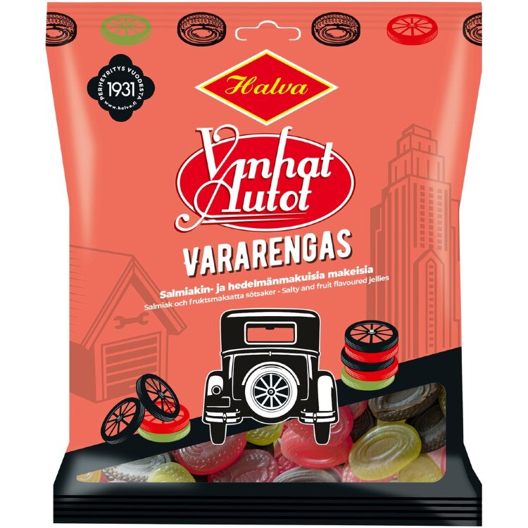 Halva Old Cars Spare Tire licorice and fruit flavored candies 120 g