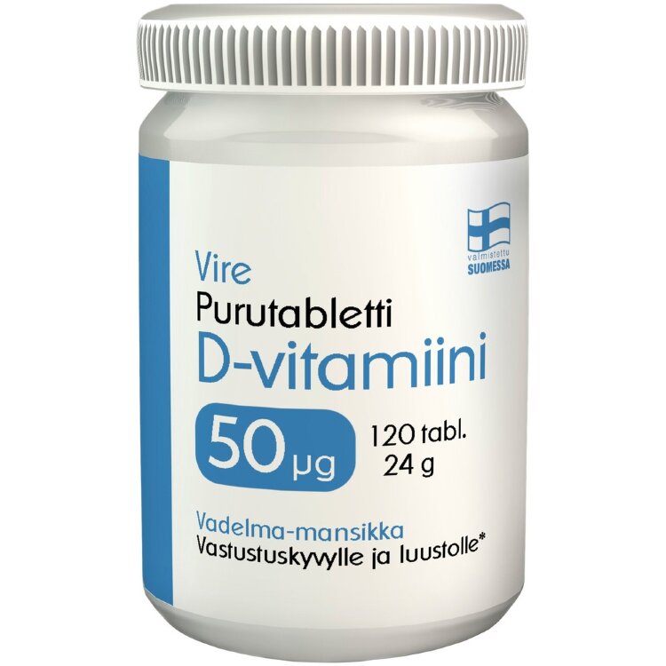 Vire D3 Vitamin Supplement Raspberry And Strawberry Flavored Chewable Tablet 120 Tablets / 24 g