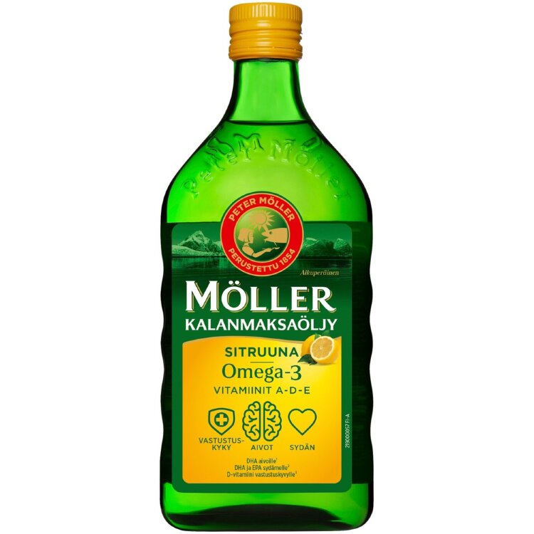 Möller Cod Liver Oil Lemon Omega-3 Vitamins A-D-E Dietary Supplement 500ml