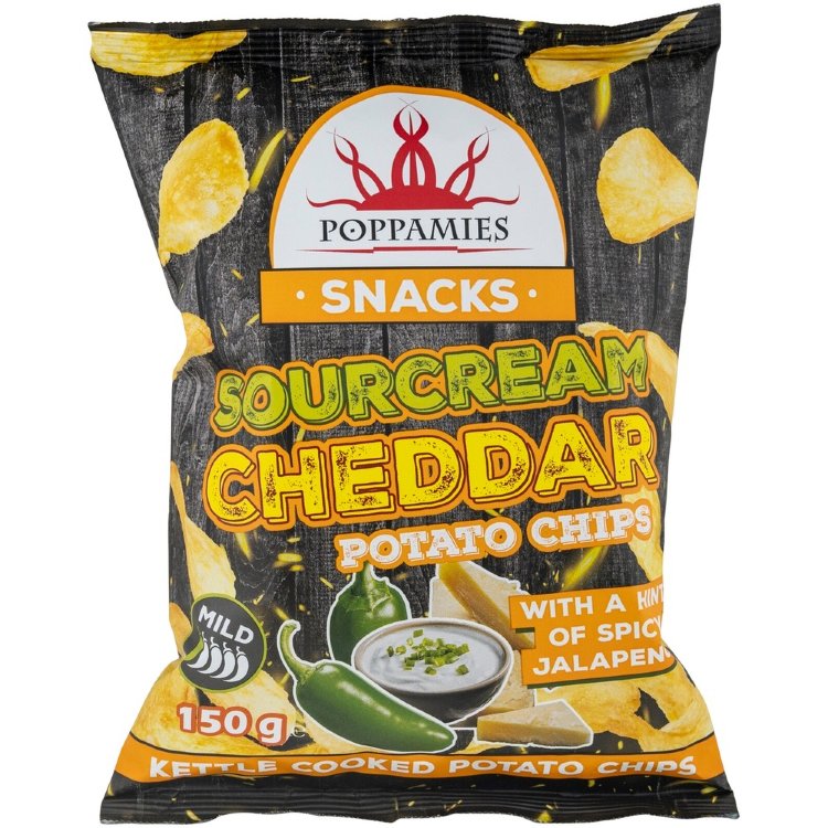 Poppamies Snacks Sourcream Cheddar Potato Chips perunalastut 150g