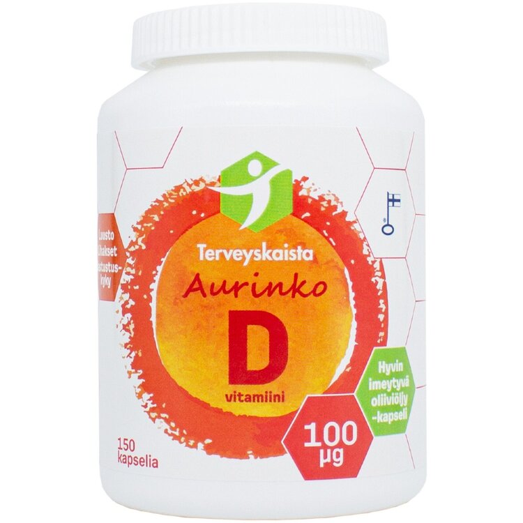 Healthline Aurinko D 100 μg 150 caps. Extra virgin olive oil