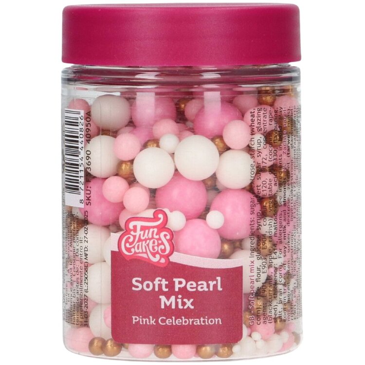 FunCakes Soft Sugar Pearls, Pink Celebration Mix 80 g