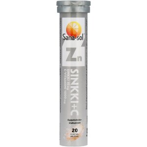 Sana-sol Zinc 15mg - Vitamin C 1000mg Orange Flavored Zinc-Vitamin C Effervescent Tablet Dietary Supplement 20 Effervescent Tablets