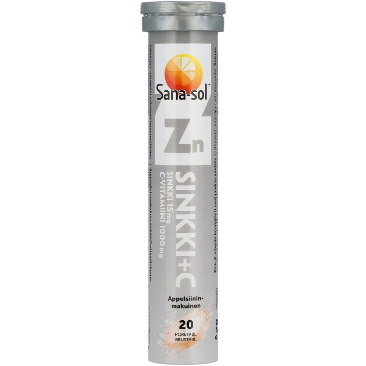 Sana-sol Zinc 15mg - Vitamin C 1000mg Orange Flavored Zinc-Vitamin C Effervescent Tablet Dietary Supplement 20 Effervescent Tablets