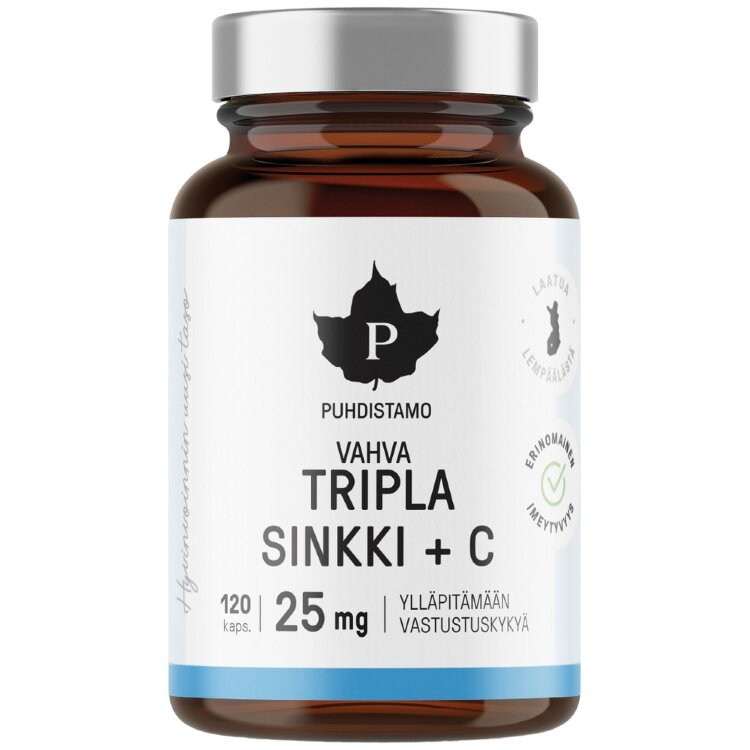 Puhdistamo Tripla Zinc + C 25 mg 120 Capsules