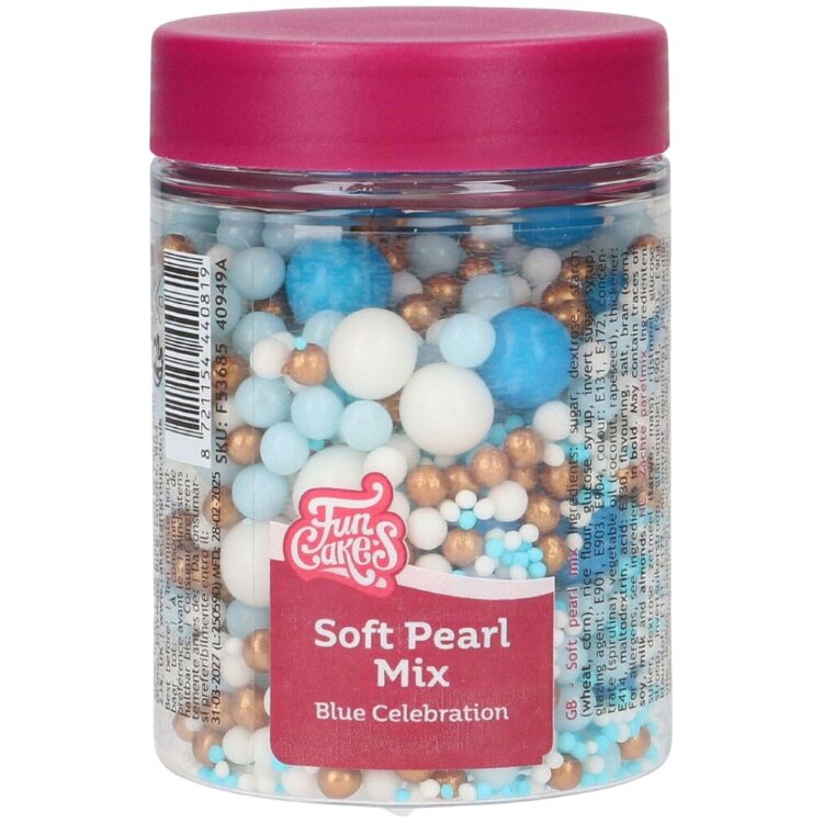 FunCakes Soft Sugar Pearls, Blue Celebration Mix 80g