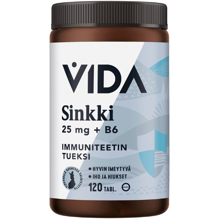 Vida Dietary Supplement Zinc 25 mg + Vitamin B6 120 Tablets / 26 g