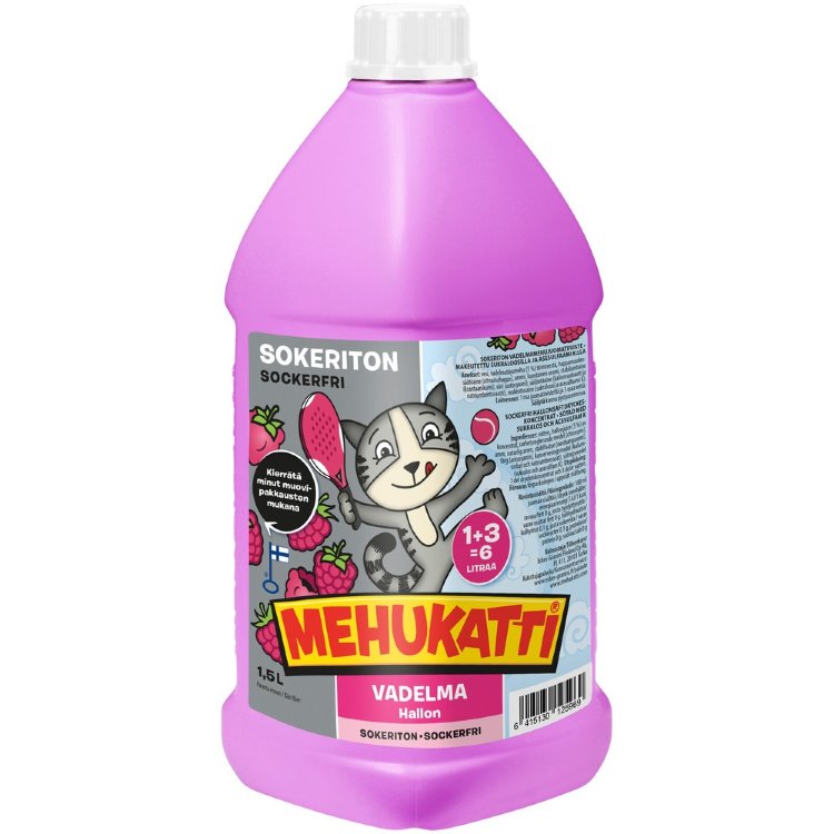 Mehukatti Sugar-Free Raspberry Juice Drink Concentrate 1+3 1.5 L