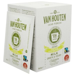 10x25g Van Houten Chocolate Drink, Fair Trade Cocoa Drink Powder in Single-Serve Sachets