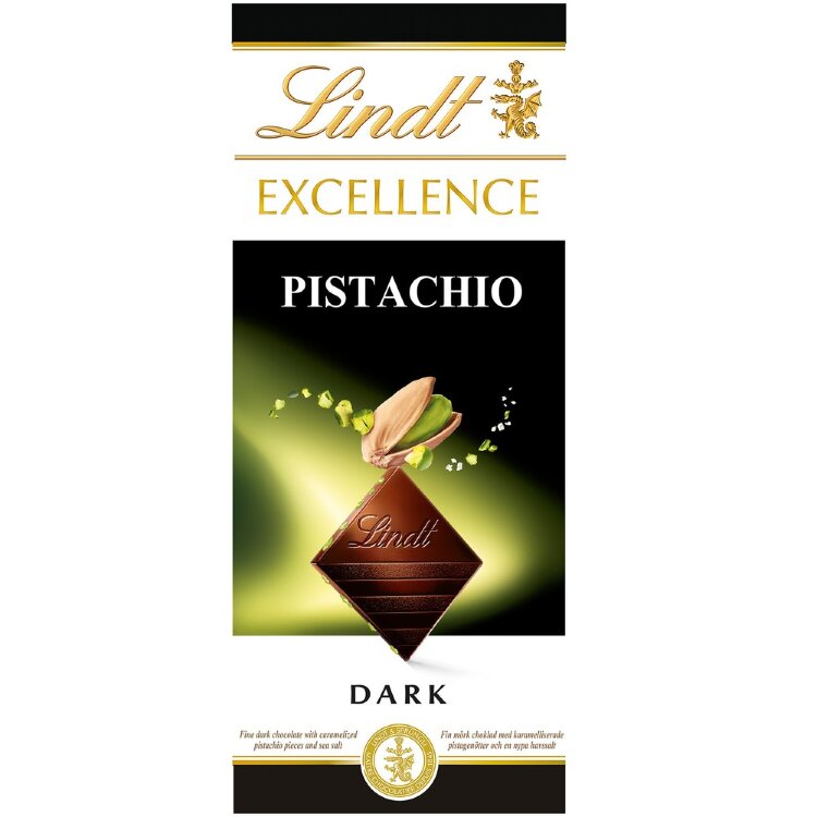 Lindt EXCELLENCE Fine Dark Chocolate, Caramelized Pistachio Nuts and a Touch of Sea Salt 100g