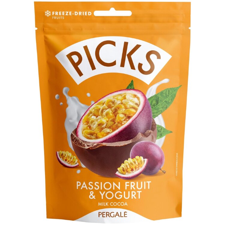 Dragee PICKS Freeze-Dried Passion Fruit Yogurt Cubes With Milk Cocoa Coating 90g