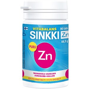 Vitabalans Zinc Zn 90 tabs, Strawberry and Raspberry Flavored Chewable Tablet