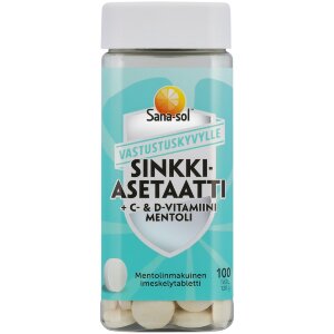 Sana-sol Zinc Acetate + C & D Vitamin Menthol Lozenges Dietary Supplement 100 tabs / 120g
