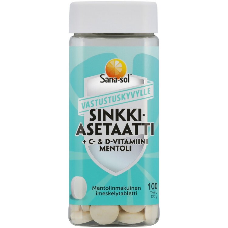 Sana-sol Zinc Acetate + C & D Vitamin Menthol Lozenges Dietary Supplement 100 tabs / 120g