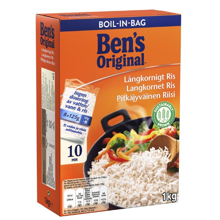 Ben's Original Long Grain Rice In Cooking Bags 8x125g