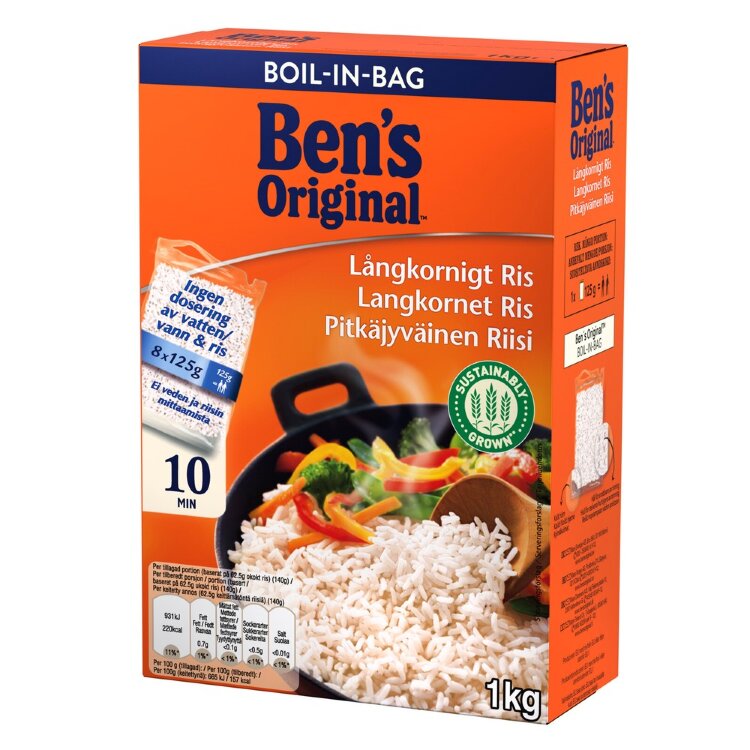 Ben's Original Long Grain Rice In Cooking Bags 8x125g
