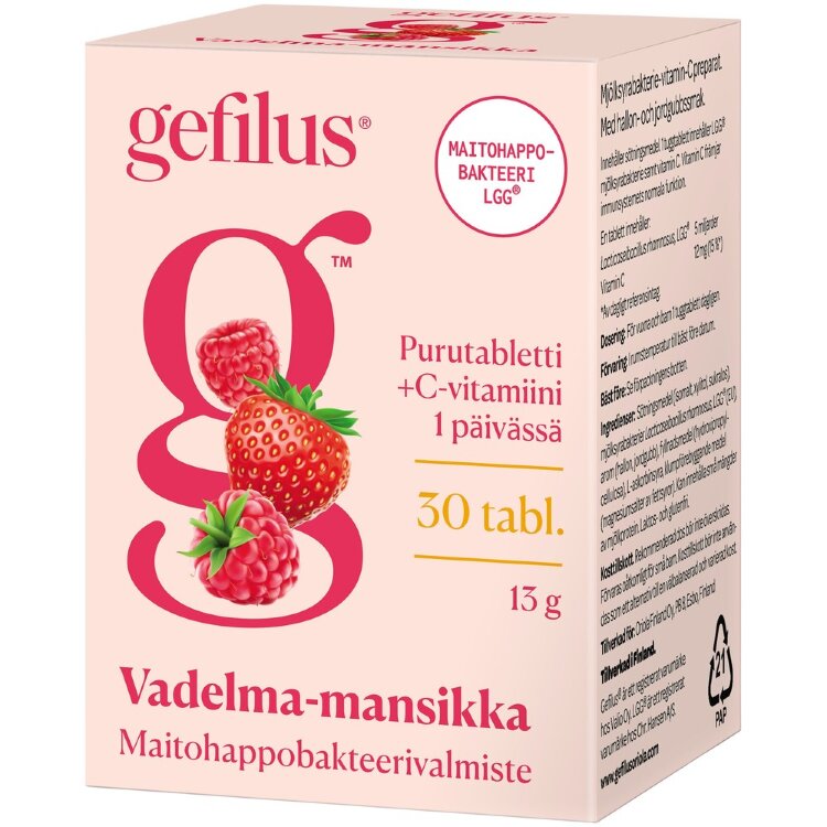 Gefilus Raspberry-Strawberry Probiotic-C Vitamin Supplement Chewable Tablet 30 Tablets 13g Dietary Supplement