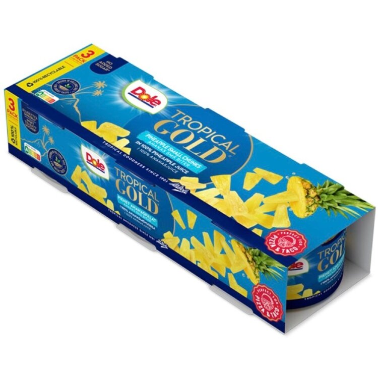 Dole Tropical Gold Small Pineapple Pieces Suitable For Pizza And Tacos In Their Own Juice 3-Pack 3x227/139g