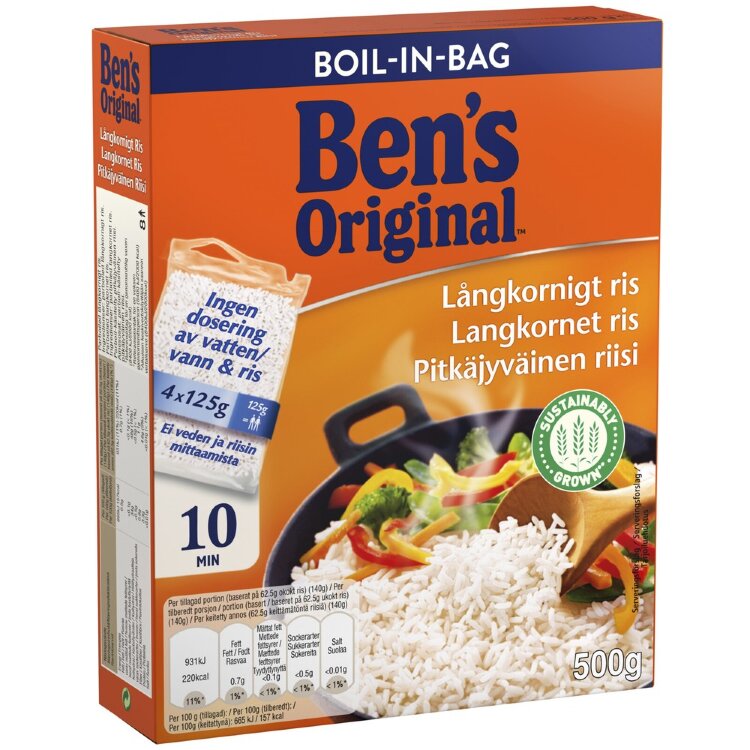 Ben's Original Long Grain Rice in Cooking Bags 4x125g