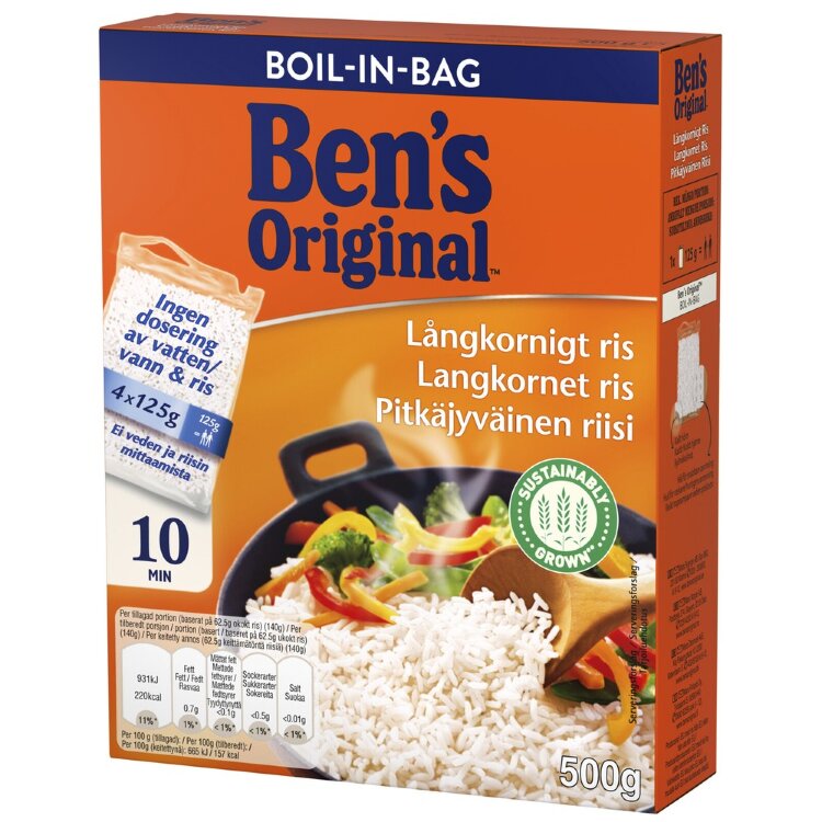 Ben's Original Long Grain Rice in Cooking Bags 4x125g