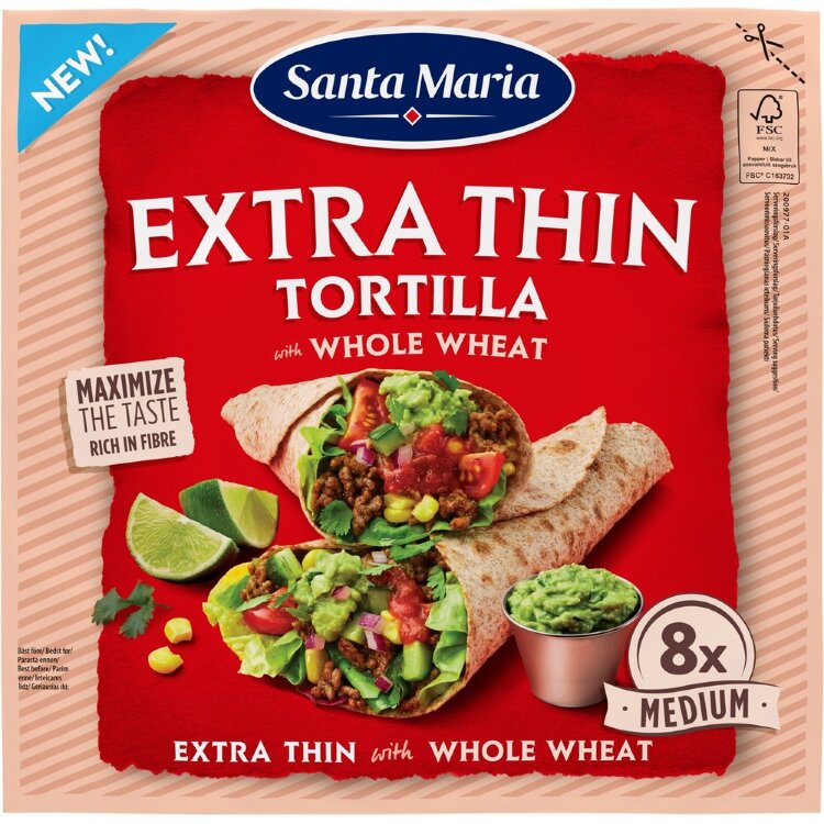 Santa Maria Tortilla Extra Thin Whole Wheat 240g