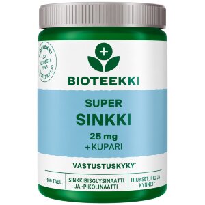Bioteekki Super Zinc dietary supplement 100 tabs.