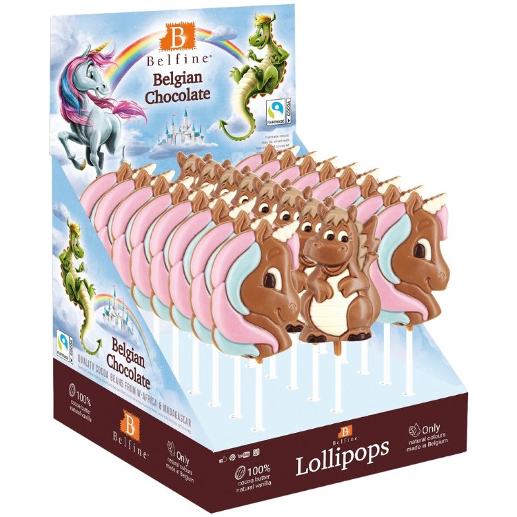 Belfine Unicorn And Dragon Chocolate Lollipop 25g