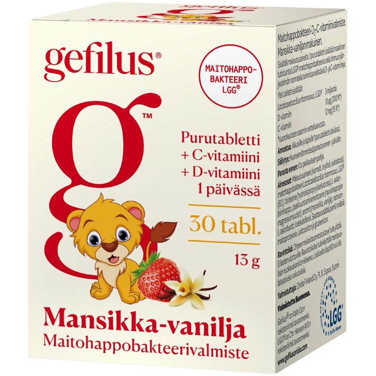 Gefilus Strawberry Probiotic-D3-C Vitamin Supplement Chewable Tablet 30tabl 13g Dietary Supplement