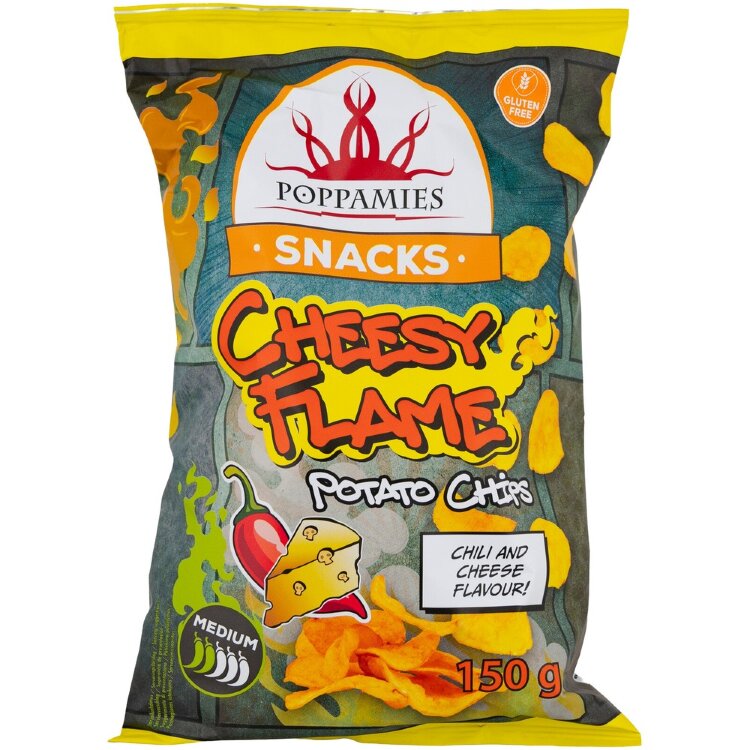 Poppamies Snacks Cheesy Flame Potato Chips Cheese And Chili Flavored Potato Chips 150g
