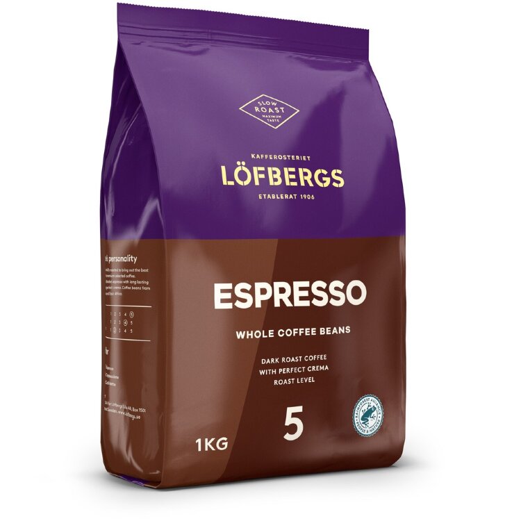 Löfbergs Espresso 1000 g Bean Coffee Rainforest Alliance