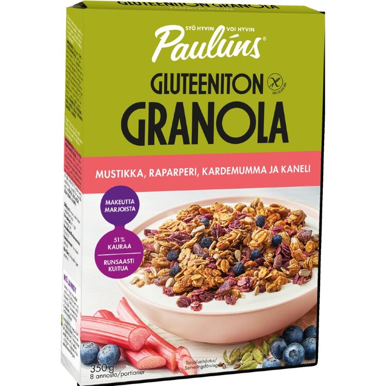 Paulún's Gluten-Free Blueberry-Rhubarb-Cardamom-Cinnamon Granola Cereal 350g
