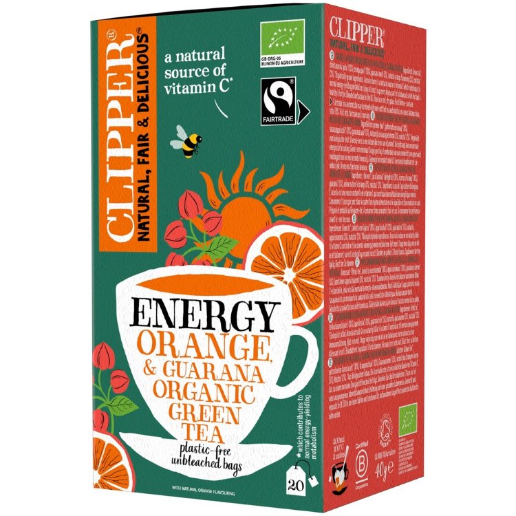 Clipper Orange Flavored Green Organic Tea with Acerola, Guarana and Matcha 20pcs/40g