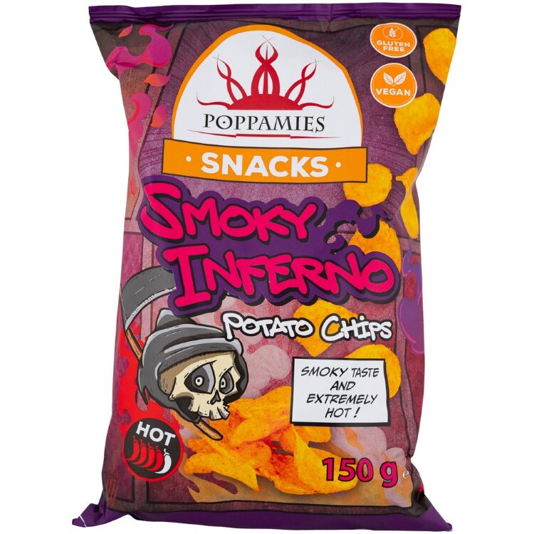 Poppamies Snacks Smoky Inferno Potato Chips Habanero Chili Flavored Potato Chips 150g