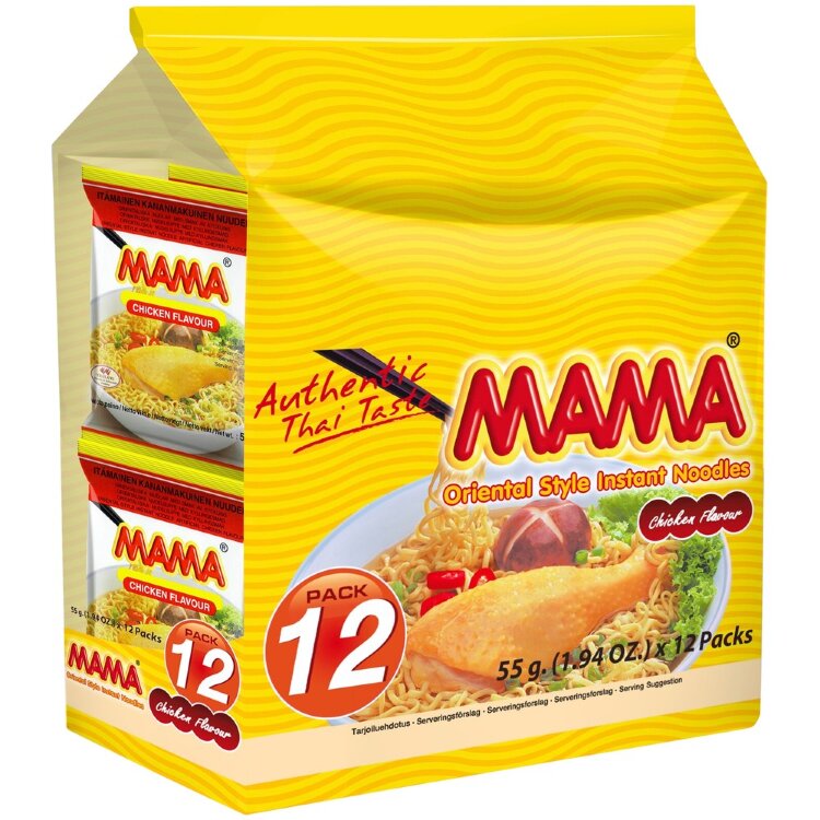 Mama 12-pack Chicken flavored noodles 12x55g
