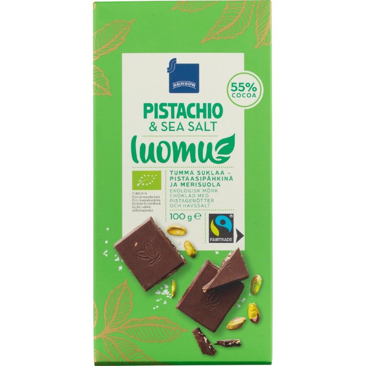 Rainbow Dark Chocolate 55% Pistachio And Sea Salt Organic 100 g