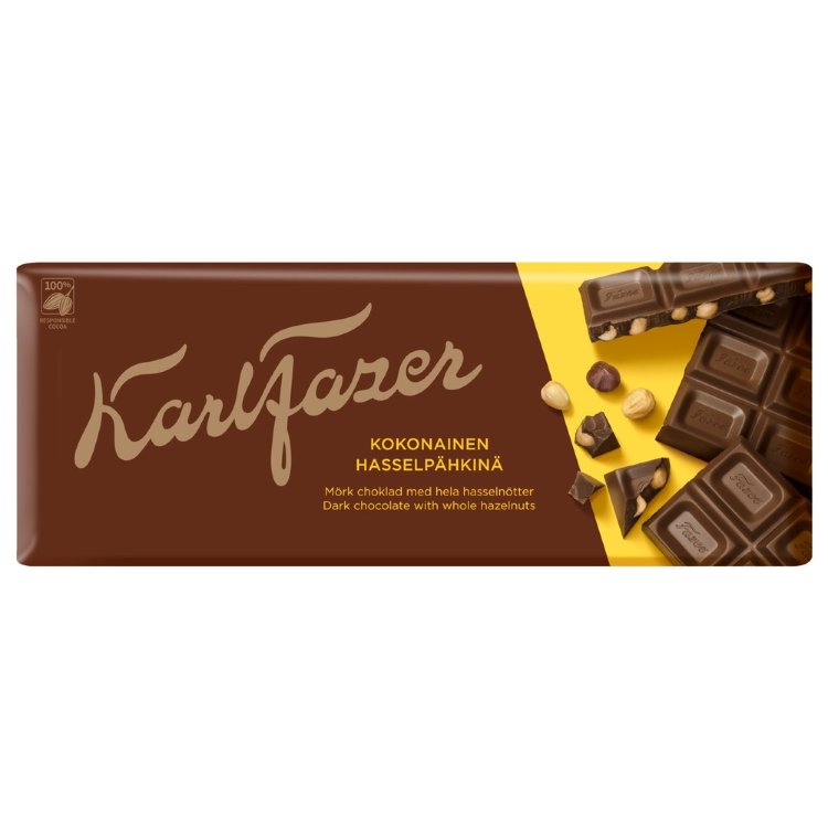 Karl Fazer Whole Hazelnuts Dark Chocolate Bar 200g
