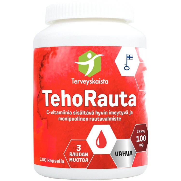 Terveyskaista TehoRauta 100 mg + Vitamin C 100 caps