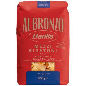 Barilla Al Bronzo Mezzi Rigatoni No. 322 Pasta Made From Durum Wheat 500g