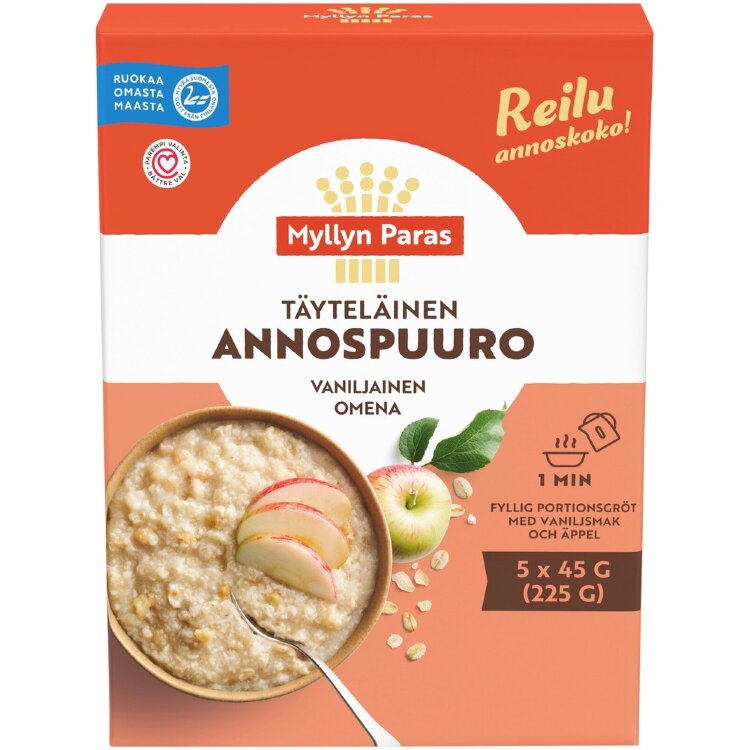 Myllyn Paras Full-Bodied Serving Porridge Vanilla Apple 5x45g